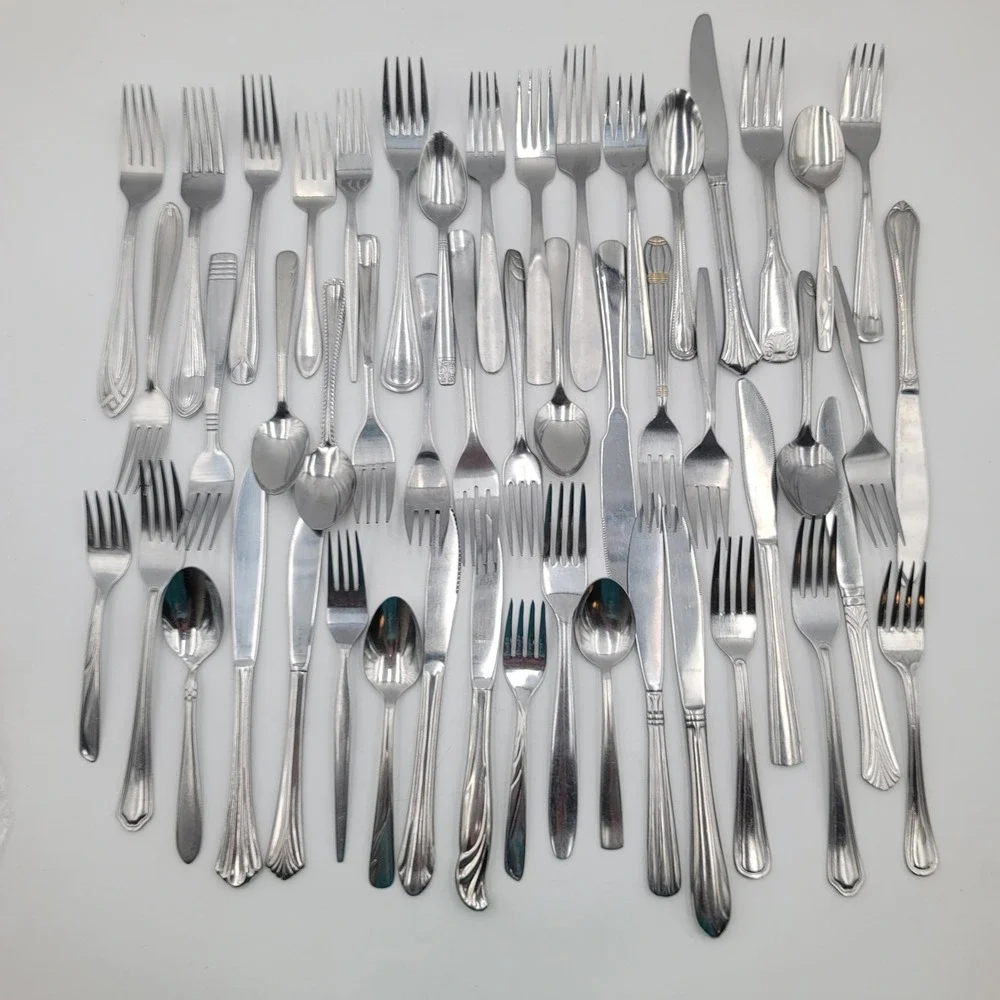 50pc Mixed Mismatched Stainless Flatware Lot Forks Spoons Knives Silverware